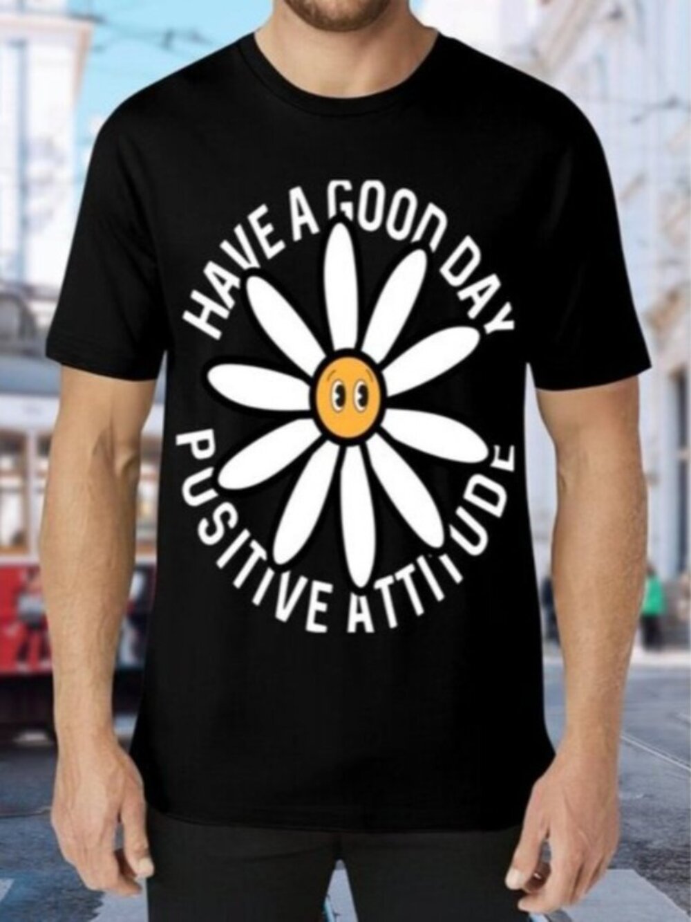 Black Graphic Tee with Positive Attitude Design